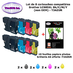 8 cartouches compatibles LC985 XL pour Brother DCP J125 J140W J265W J315W J515W MFC J415W +10f A6 brillantes -T3AZUR