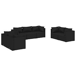 vidaXL Salon de jardin 7 pcs avec coussins Résine tressée Noir