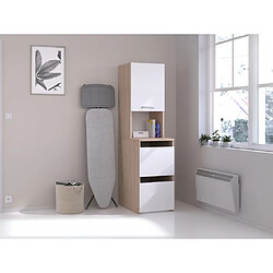 Vente-Unique Rangement de salle de bain avec placards et étagères - Naturel clair et blanc - L47 x H184 cm - ERKANO