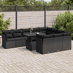 vidaXL Salon de jardin 11 pcs avec coussins noir résine tressée