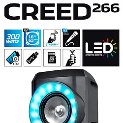 Enceinte Autonome sur Batterie - Koolstar CREED266 - 300W - USB SD Bluetooth - Micro filaire - 2x Boomer 16cm à LED RVB