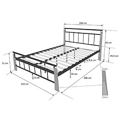 Avis Homestyle4U Design metal lit double 160 x 200 cadre de lit lattes bois neuf noir brun