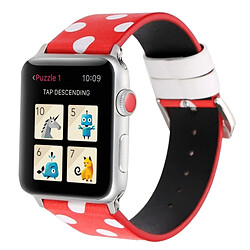 Acheter Wewoo Bande de montre-bracelet en cuir véritable motif à pois pour Apple Watch série 3 & 2 & 1 42mm rouge + blanc