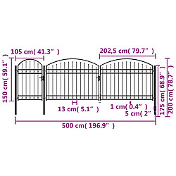 Acheter vidaXL Portail de clôture de jardin avec dessus arqué Acier 2x5 m Noir