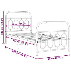 Vidaxl Cadre de lit métal avec tête de lit/pied de lit blanc 90x200 cm pas cher