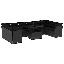 vidaXL Salon de jardin 11 pcs avec coussins noir résine tressée