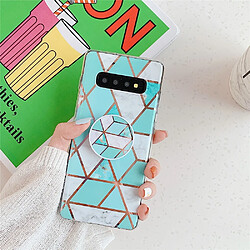 Wewoo Coque Souple Pour Galaxy S10 Plus Placage Motif Géométrique Coloré Mosaïque Marbre TPU Mobile avec Support Pliant Vert PF2