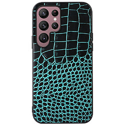 Coque en TPU + cuir véritable texture crocodile, anti-rayures vert pour votre Samsung Galaxy S22 Ultra 5G