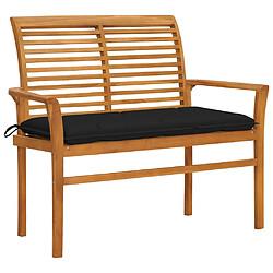 vidaXL Banc de jardin avec coussin noir 112 cm Bois de teck massif