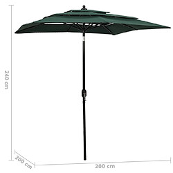 vidaXL Parasol de jardin à 3 niveaux avec mât en aluminium vert 2x2 m pas cher