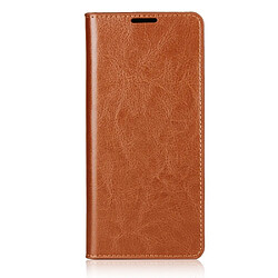 Etui en cuir véritable Cheval fou avec support marron pour votre OnePlus 8