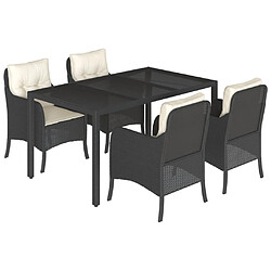 vidaXL Ensemble à manger de jardin coussins 5pcs Noir Résine tressée