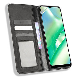 Etui en PU texture rétro, auto fermeture magnétique avec support pour votre Realme C33 4G - noir