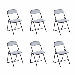 Hooma Lot de 6 chaises pliantes confortables en velours et métal - Gris