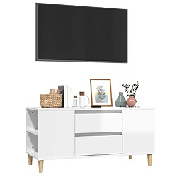 Acheter Maison Chic Meuble TV scandinave - Banc TV pour salon Blanc brillant 102x44,5x50 cm Bois d'ingénierie -MN38261