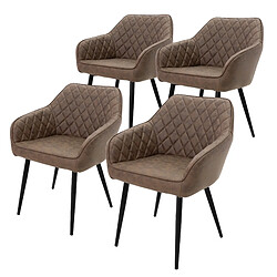 ML-Design Lot de 4 chaises salle à manger marron simili PU rembourrée pieds en acier noir