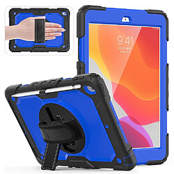 Coque en TPU + Silicone avec béquille pivotante à 360 ° et sangle noir/bleu pour Apple iPad 10.2 (2019)