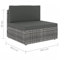 vidaXL Salon de jardin 9 pcs avec coussins Gris Résine tressée pas cher