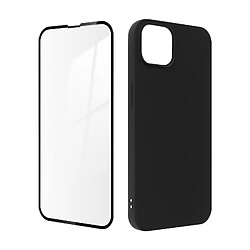 Avizar Coque iPhone 14 Plus Silicone Gel Souple Noir et Verre Trempé 9H Contour Noir