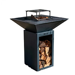 GRILL CHIC PACK DÉCOUVERTE Braséro BBQ Cévenol Bois 74x74x90 DOUBLE CUVE Alu Gris