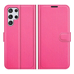 Etui en PU texture litchi, fermeture magnétique rose pour votre Samsung Galaxy S22 Ultra