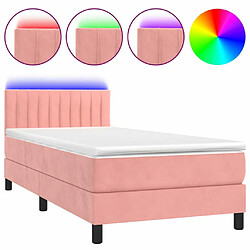 Sommier à lattes et LED,Cadre à lattes de lit avec matelas pour Adulte Rose 100x200 cm -MN13314