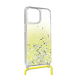 Avizar Coque Paillette iPhone 13 Pro Max Cordon Amovible Coins Antichocs Dégradé Jaune