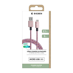 BigBen Câble de Charge USB A/micro USB 2.1A Tissé 2m Rose