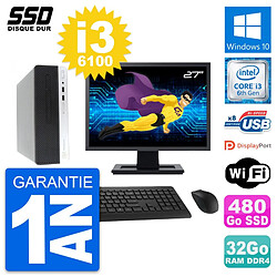 PC HP ProDesk 400 G4 SFF Ecran 27" i3-6100 RAM 32Go SSD 480Go Windows 10 Wifi - Occasion