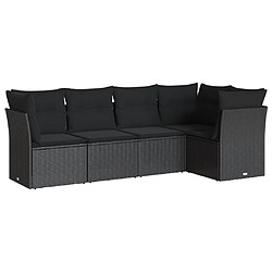 Maison Chic Salon de jardin 5 pcs avec coussins | Ensemble de Table et chaises | Mobilier d'Extérieur noir résine tressée -GKD62511