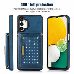 Etui en PU + TPU décor strass, fonction blocage RFID avec béquille et bandoulière pour votre Samsung Galaxy A13 4G/5G - bleu