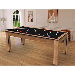 Jardindeco Billard convertible table 8 personnes Arizona + plateau dinatoire + pack d'accessoires hêtre boisé et noir (tapis)