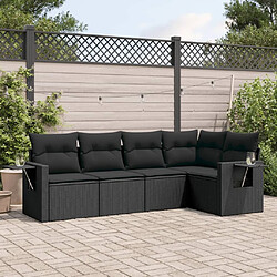 Maison Chic Ensemble de 5 Tables et chaises d'extérieur avec coussins,Salon de jardin noir résine tressée -GKD805878