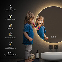 EMKE Miroir lumineux salle de bain rond diamètre 80cm, Miroir LED rétro-éclairage avec Interrupteur Tactile, Anti-buée, Miroir avec éclairage Lumière Blanche Froide/Neutre/Chaude