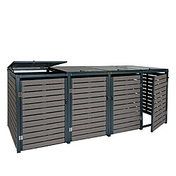 Decoshop26 Abris poubelles 4 compartiments vérouillables 119 x 264 x 84 cm WPC et acier galvanisé anthracite 04_0007563