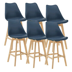 Helloshop26 Lot de 6 tabourets de bar plastique synthétique hêtre 105 x 48 x 58 cm bleu 03_0008725