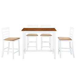 vidaXL Table et chaises de bar 5 pcs Bois massif Marron et blanc