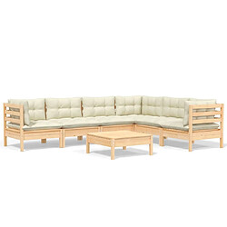 Maison Chic Salon de jardin 7 pcs + coussins - Mobilier/Meubles de jardin - Table et chaises d'extérieur crème Bois de pin solide -MN74260