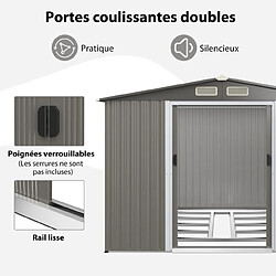 Avis Helloshop26 Abri de jardin métal extérieur 9,74m³ acier galvanisé avec fondation 4 persiennes double porte et rampe 260 x 207 x 181 cm 20_0001565