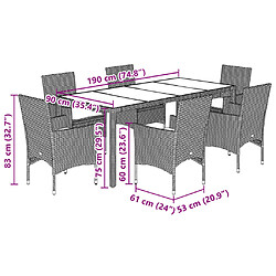 vidaXL Ensemble à manger de jardin et coussins 7 pcs noir rotin acacia pas cher