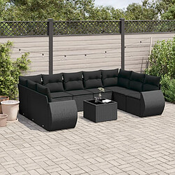 Maison Chic Salon de jardin 10 pcs avec coussins | Ensemble de Table et chaises | Mobilier d'Extérieur noir résine tressée -GKD11717