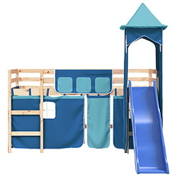 Acheter Vidaxl Lit mezzanine enfants avec tour bleu 80x200cm bois pin massif