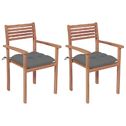 vidaXL Chaises de jardin lot de 2 et coussins gris Bois de teck massif