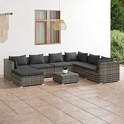 Maison Chic Salon de jardin 8 pcs + coussins - Mobilier/Meubles de jardin - Table et chaises d'extérieur Résine tressée Gris -MN54972