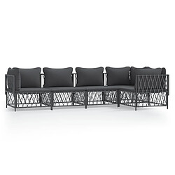 vidaXL Salon de jardin avec coussins 5 pcs anthracite acier