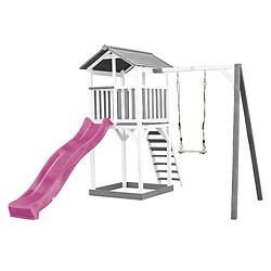 AXI Beach Tower Aire de Jeux avec Toboggan en Violet, Balançoire & Bac à Sable | Grande Maison Enfant extérieur en Gris & BLANC | Cabane de Jeu en Bois FSC