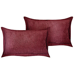 Beliani Lot de 2 coussins ZINNIA Velours côtelé 47 x 27 cm Unicolore Rouge Bordeaux