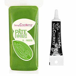 Scrapcooking Pâte d'amande verte 200 g + Stylo de glaçage noir