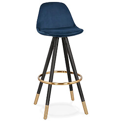 Alterego Tabouret de bar design 'CHICAGO' en velours bleu et 4 pieds en bois noir