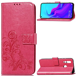 Wewoo Housse Coque Étui en cuir à motif de fleurs repiquées Lucky Clover pour HuNova 4, avec porte-cartes et porte-cartes, porte-monnaie dragonne (Rose rouge)